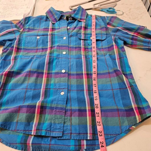 Lauren Ralph Lauren Medium Button-Down L/S Shirt Blue Purple Plaid Classic - Picture 10 of 10
